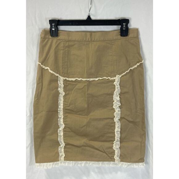 Red Valentino Khaki Beige Side Zip Skirt with Polka-Dot Lace Detail Sz. 4 - Picture 2 of 6